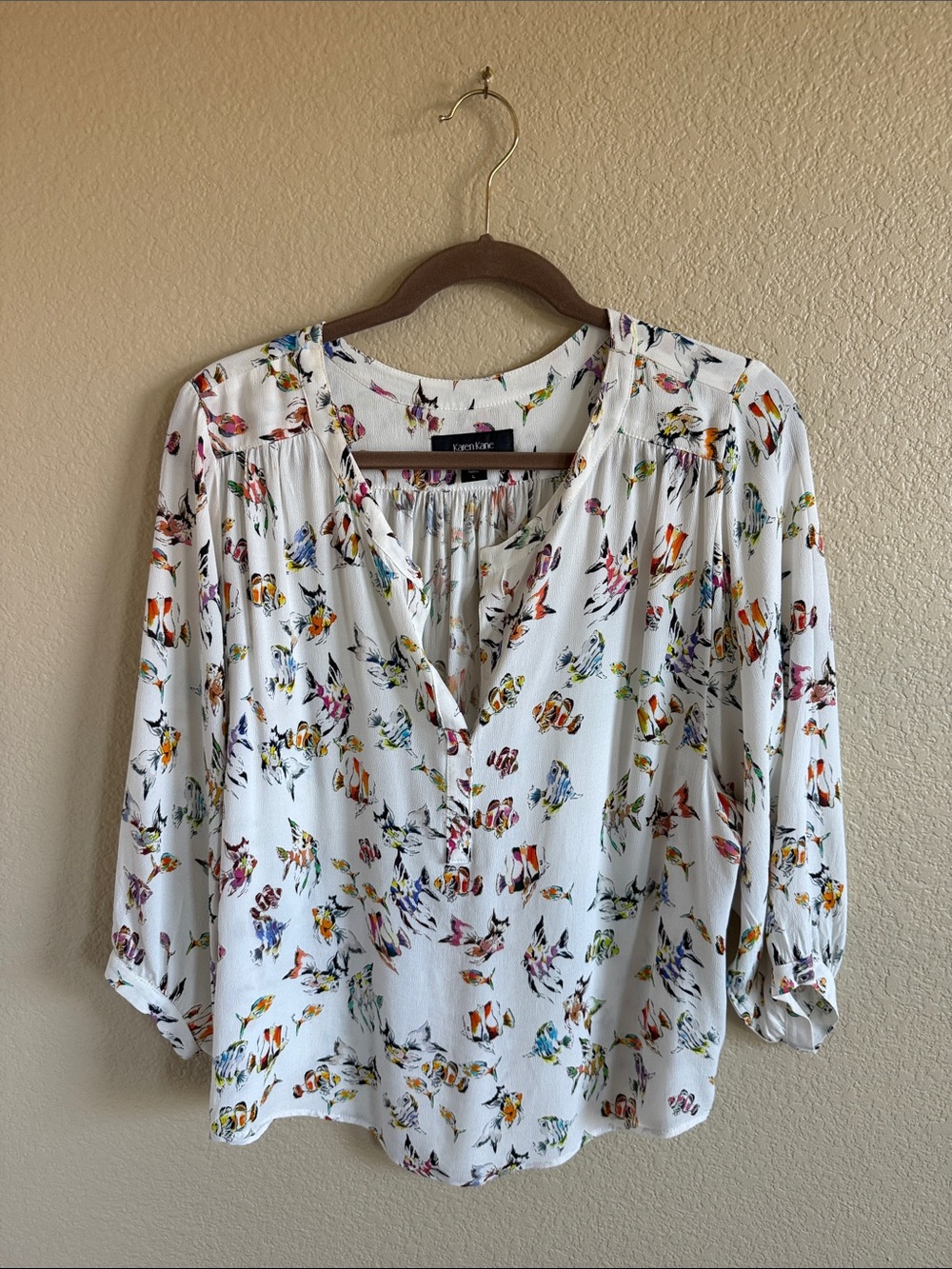 Karen Kane Fish Print V-Neck Blouse